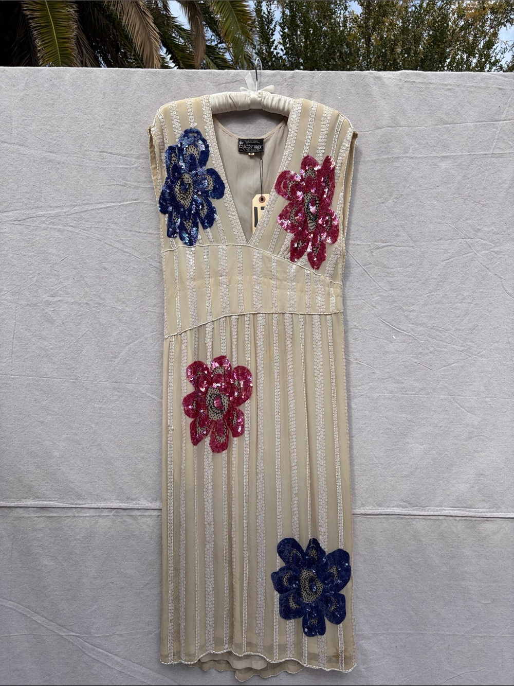 Beaded Floral Embellished Cream Maxi Dress